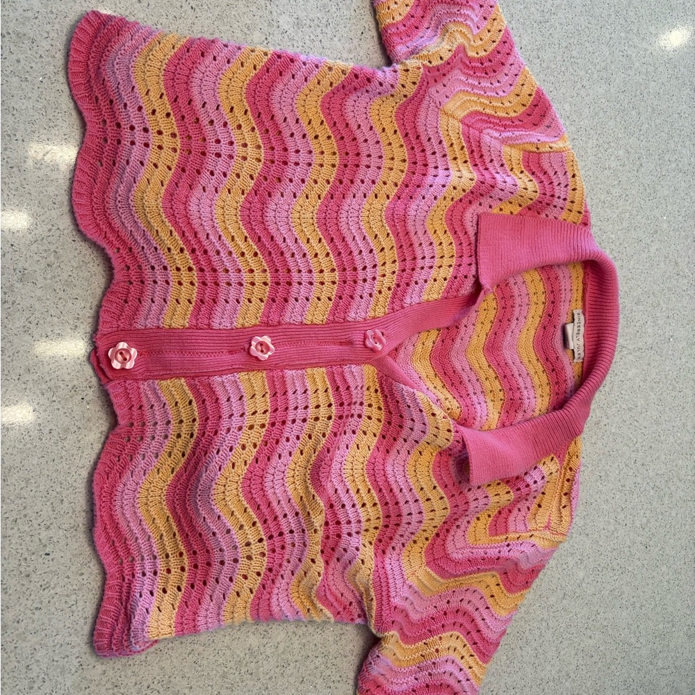Sincerely Jules Pink and Yellow Cardigan with Zigzag Pattern